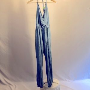 Mimi Chica Denim Chambray Halter Top Jumpsuit Size M